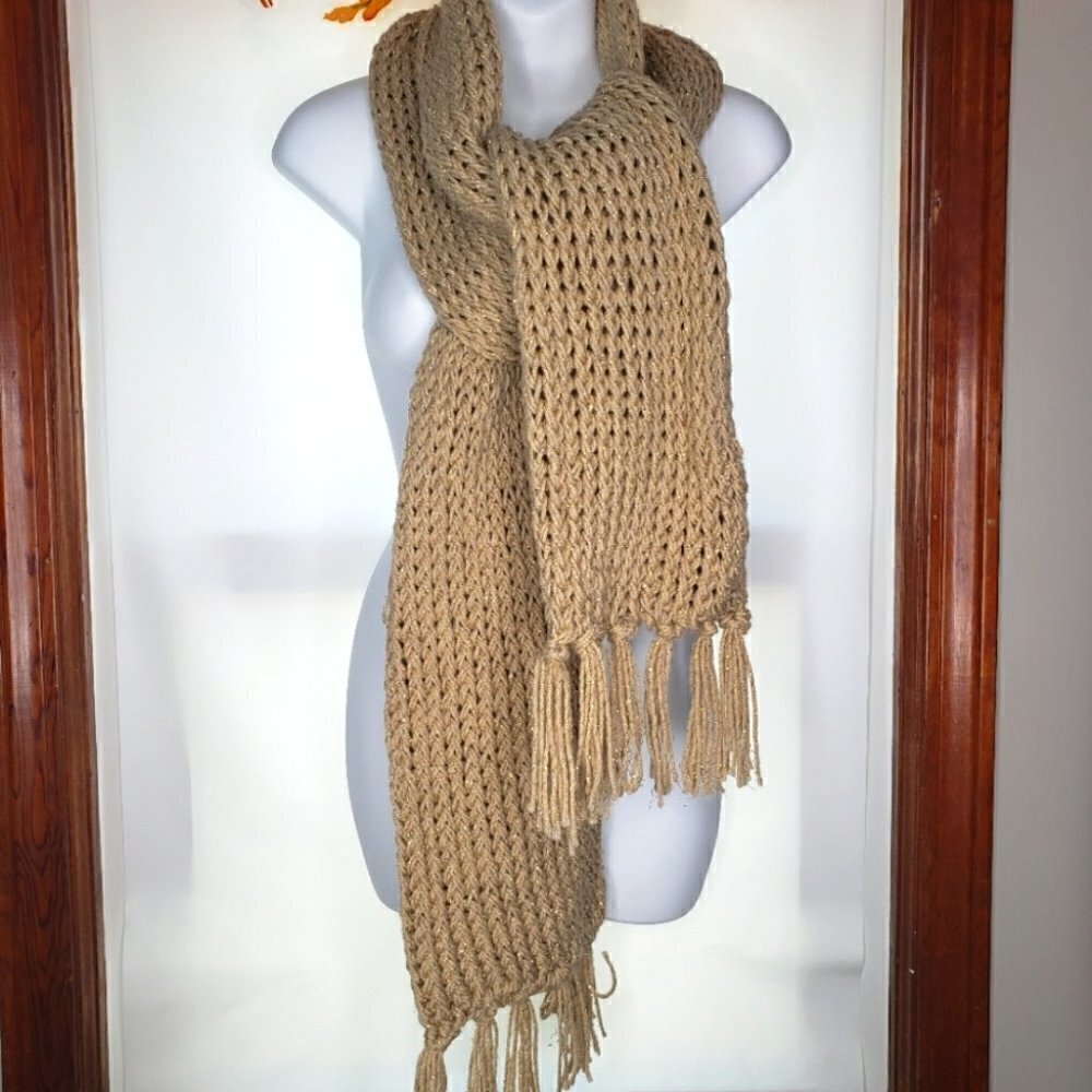 Beige and gold sparkle scarf